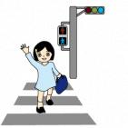 交通安全 横断歩道　信号　子ども 春